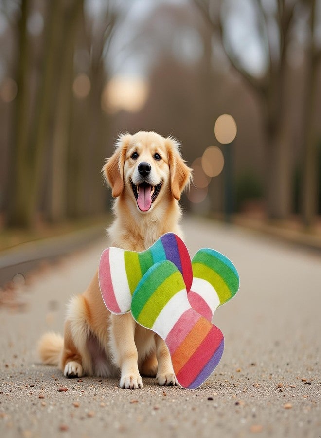 Bwexxt 2Pcs Colorful Dog Plush Vocal Toy Rainbow Dog Bone-Shape Chewing Toy Safe for Light Chewers for Pet Playing Use Adorable Quality and Practical Attractive and Professional Chew Toys Pet Supplies - Image 2